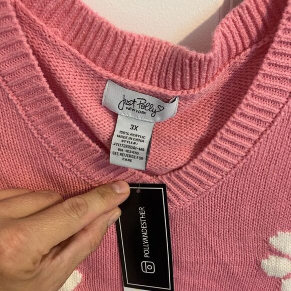Just Polly New York Size 3X Pink Floral Knit Vest - Picture 2 of 3